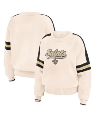 Women's Cream New Orleans Saints Stripe Pullover Sweater