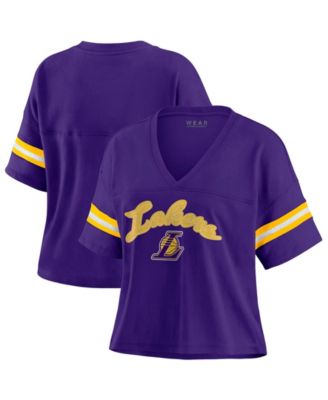 Women's Purple Los Angeles Lakers Plus Size Color Block Boxy V-Neck T-Shirt