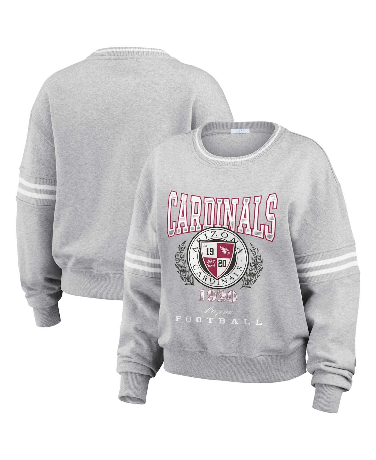 Women's Heather Gray Arizona Cardinals Cropped Pullover Sweatshirt