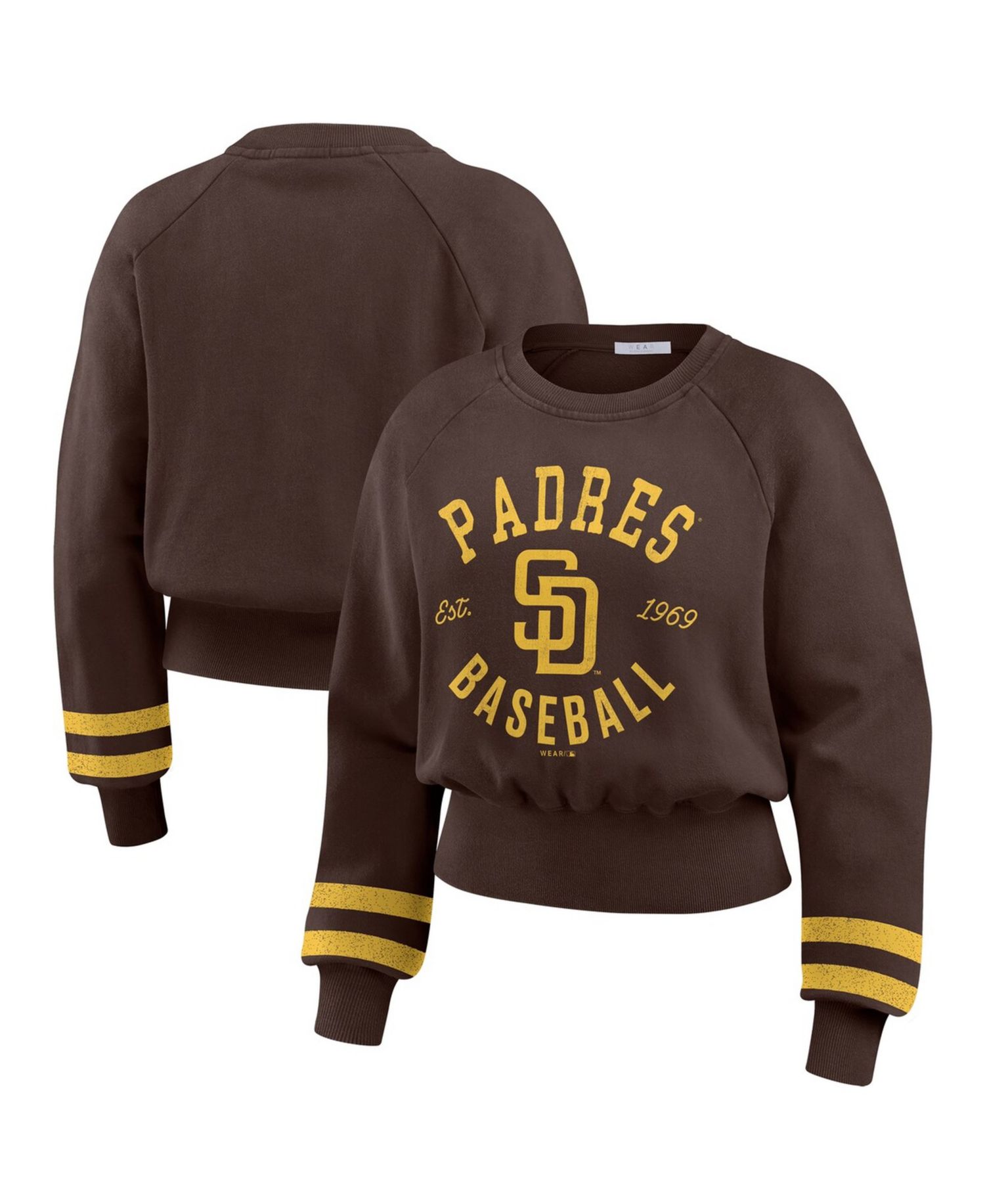 Women's Brown San Diego Padres Vintage Washed Cropped Pullover Sweatshirt