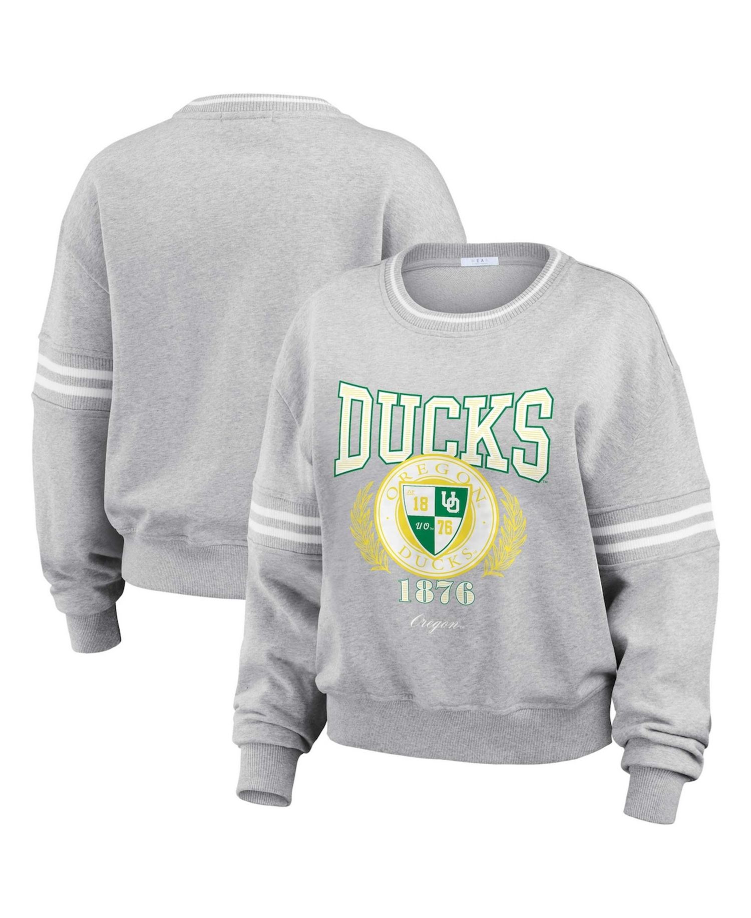 Women's Heather Gray Oregon Ducks Classic Stripe Pullover Sweater
