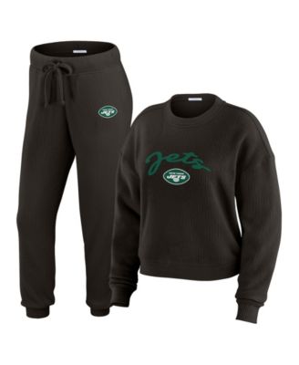 Women's 2-Piece Cream New York Jets Knitted Tri-Blend Long Sleeve T-Shirt & Pants Lounge Set