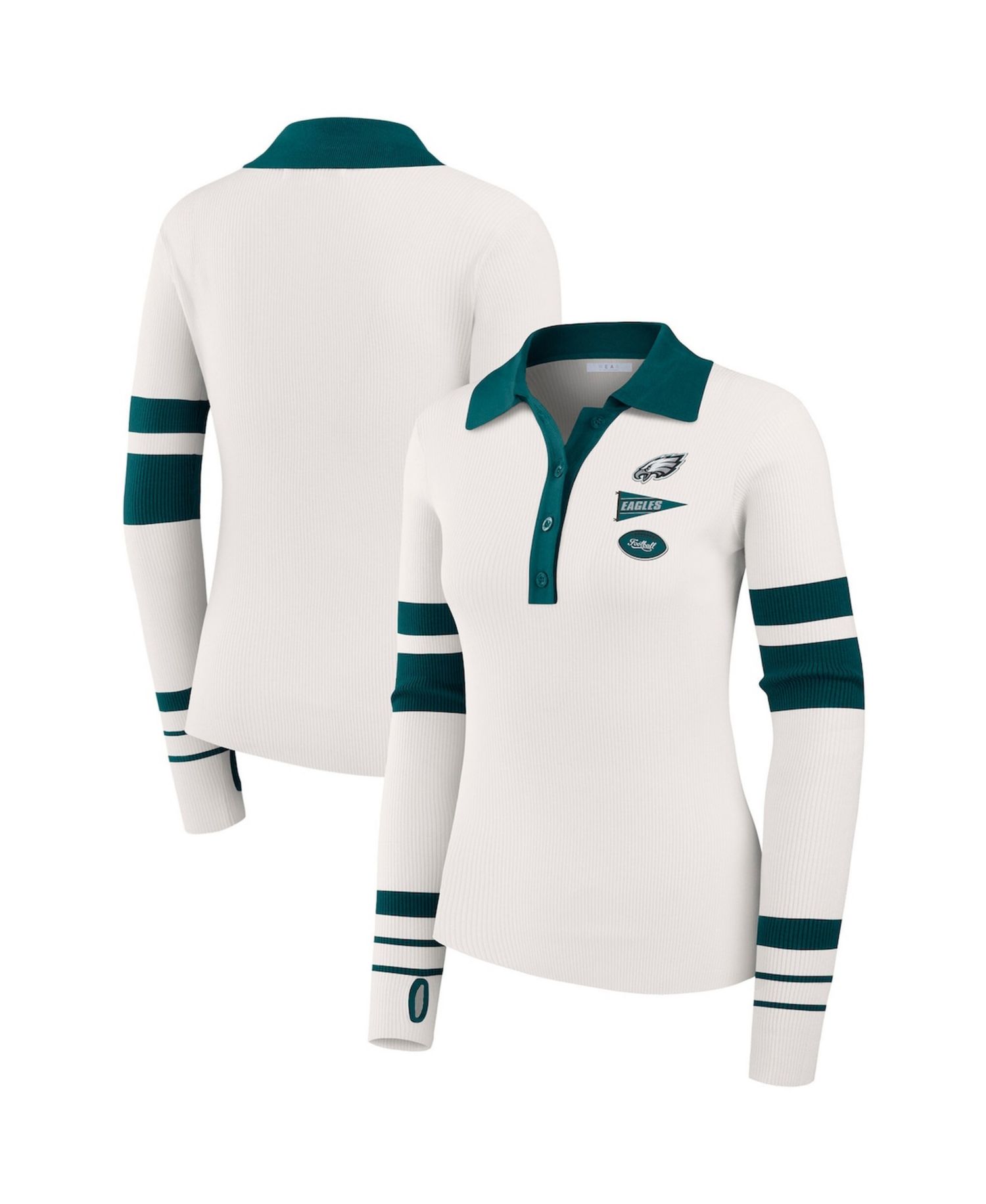 Women's White Philadelphia Eagles Ribbed Henley Polo Sweater