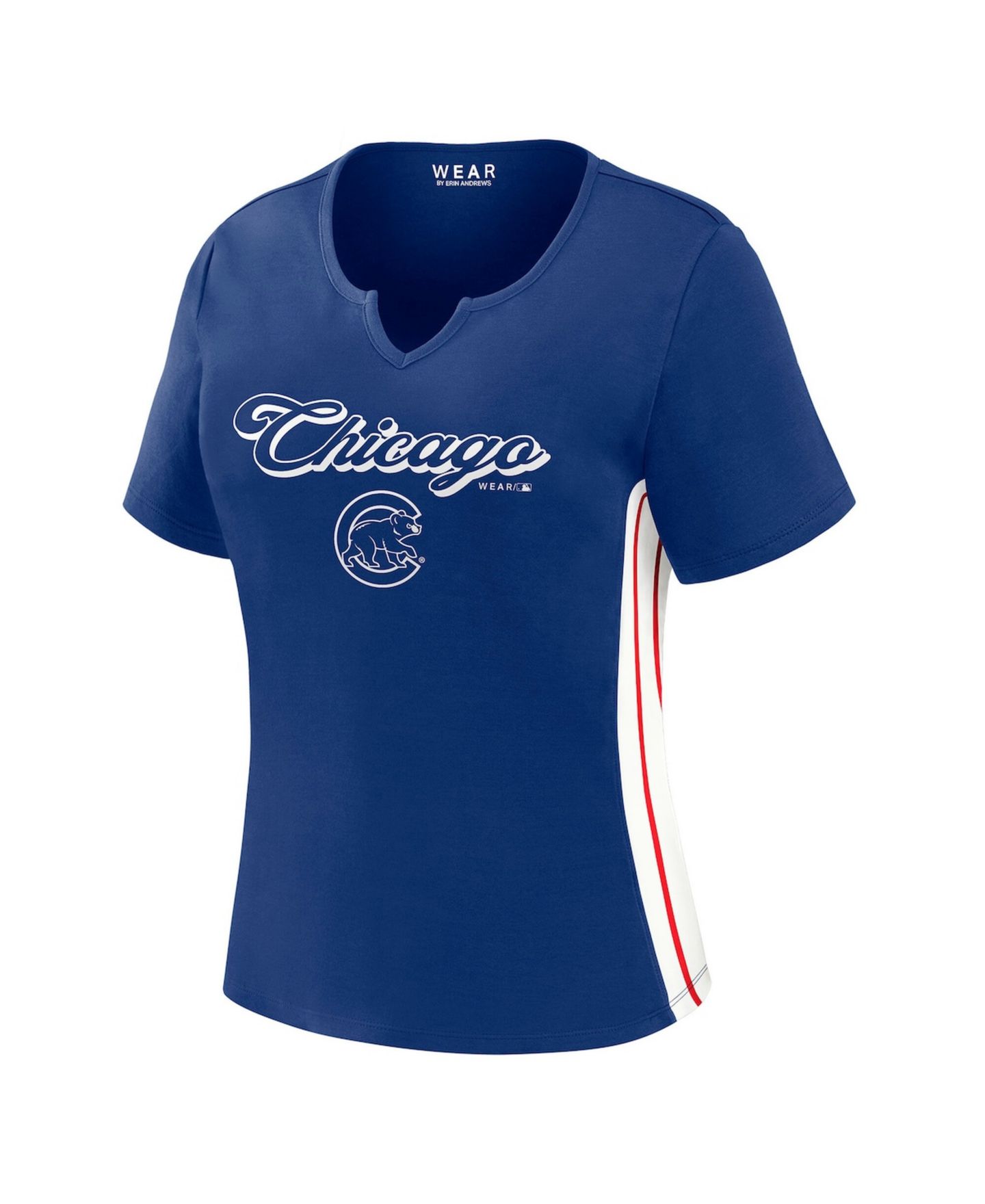 Женская футболка WEAR by Erin Andrews Royal Chicago Cubs Notch Neck Cropped — фото 5