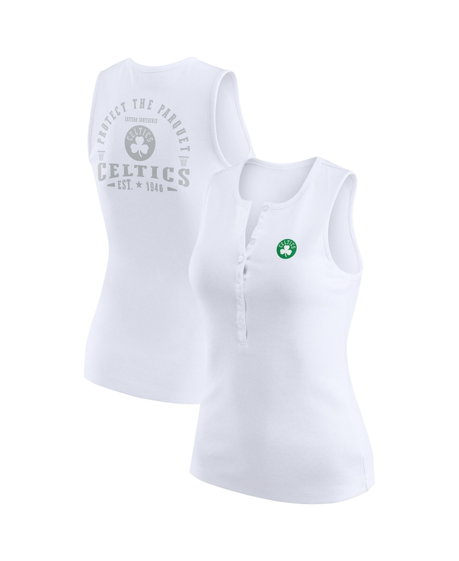 Women's White Boston Celtics Rib-Knit Henley Tank Top