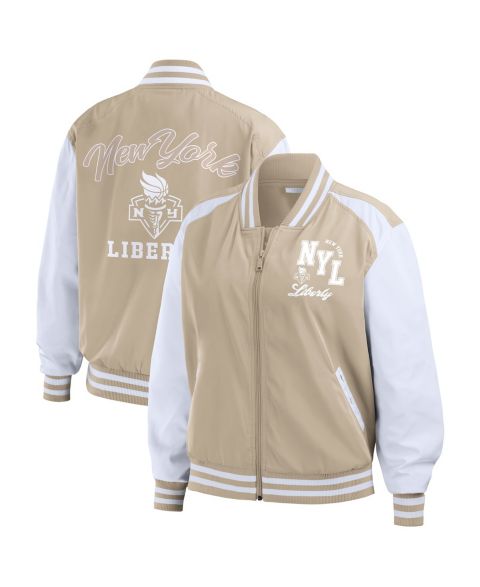 Женские куртки WEAR by Erin Andrews Women's Tan New York Liberty Tonal Full-Zip Bomber Jacket