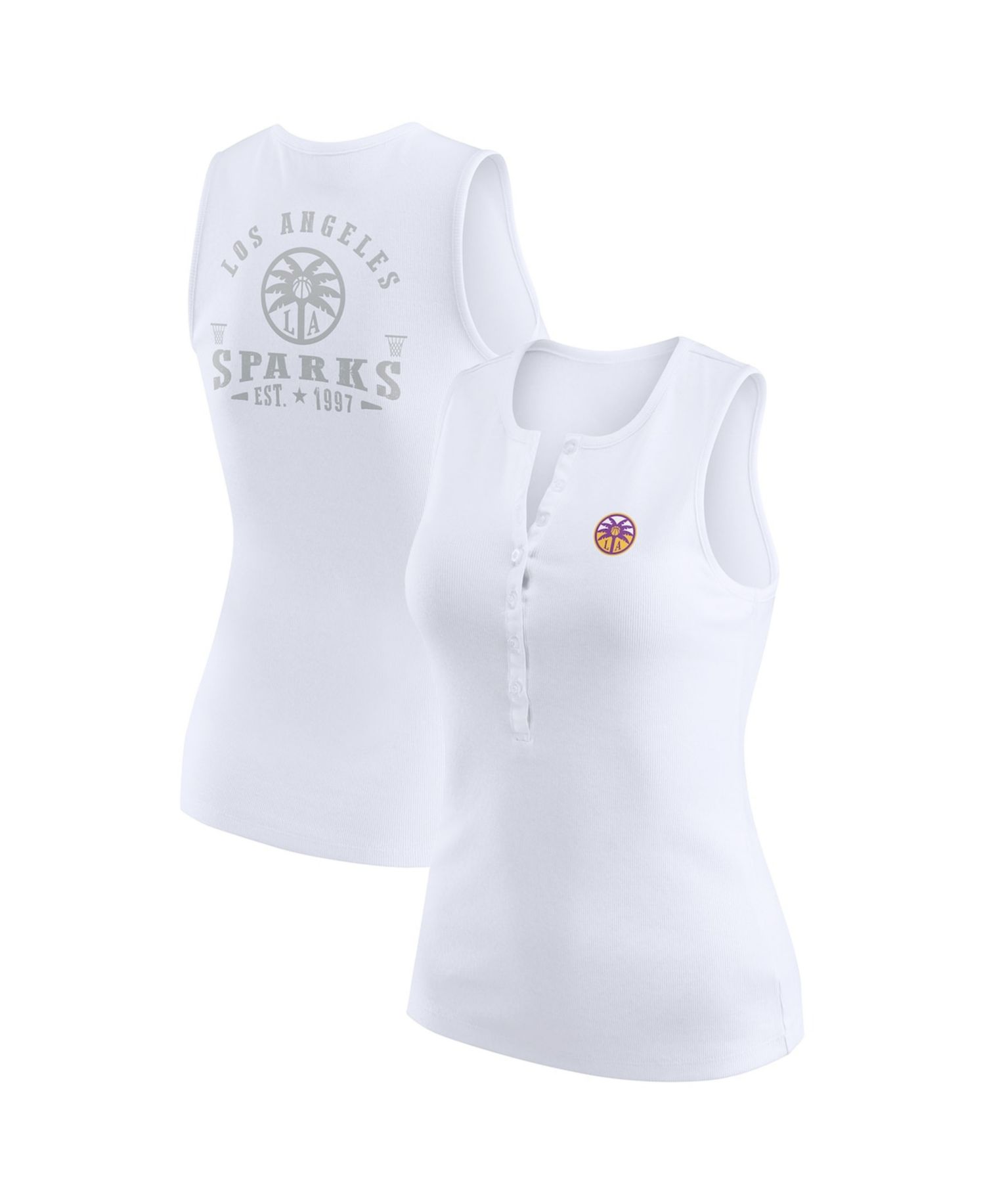 Women's White Los Angeles Sparks Rib-Knit Henley Tank Top