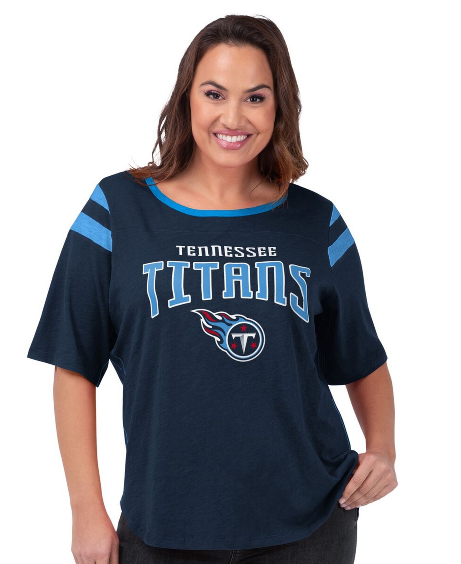 Women's Navy Tennessee Titans Plus Size Linebacker T-Shirt