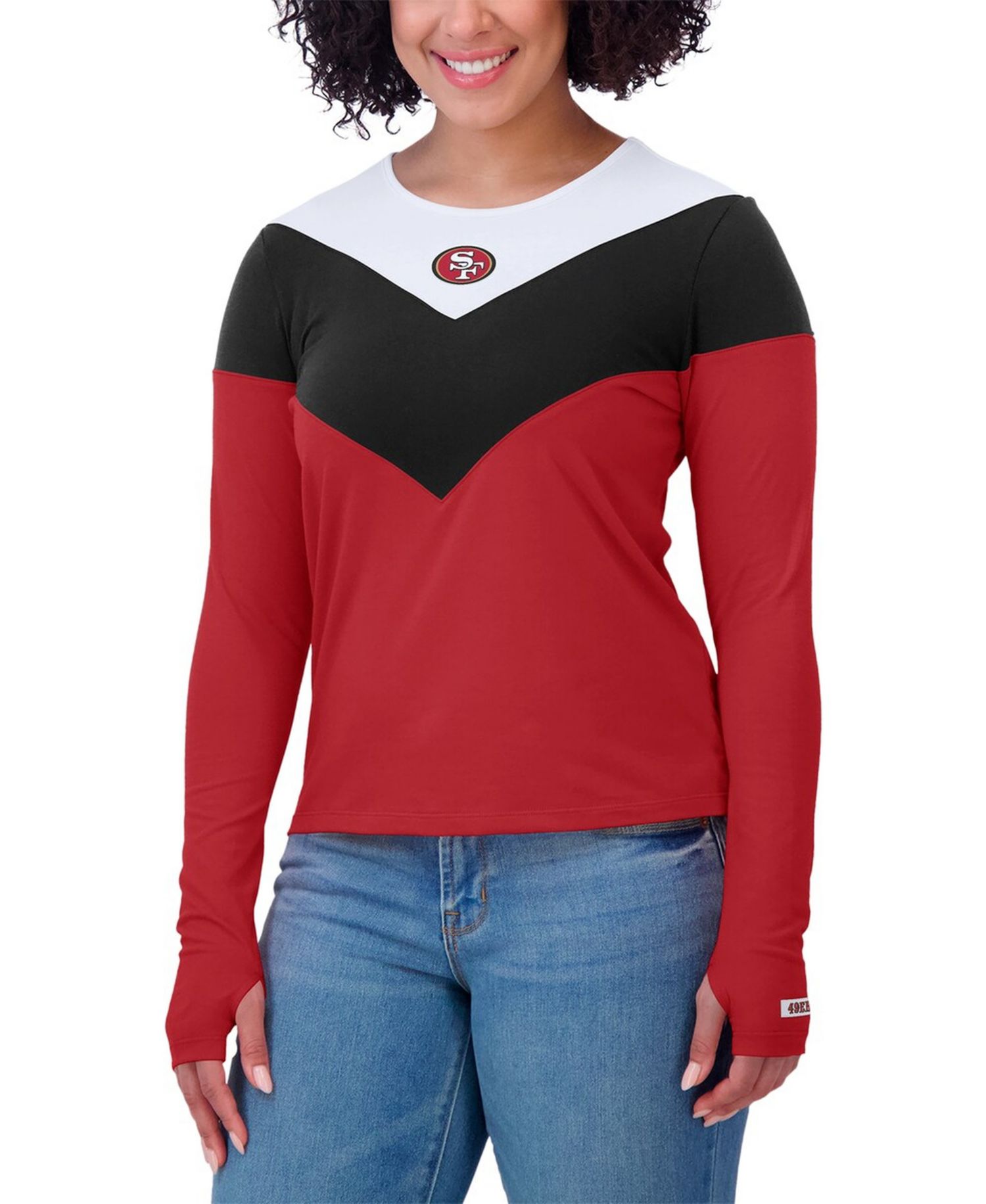Women's Scarlet/Black San Francisco 49ers Plus Size Chevron Tri-Blend Long Sleeve T-Shirt
