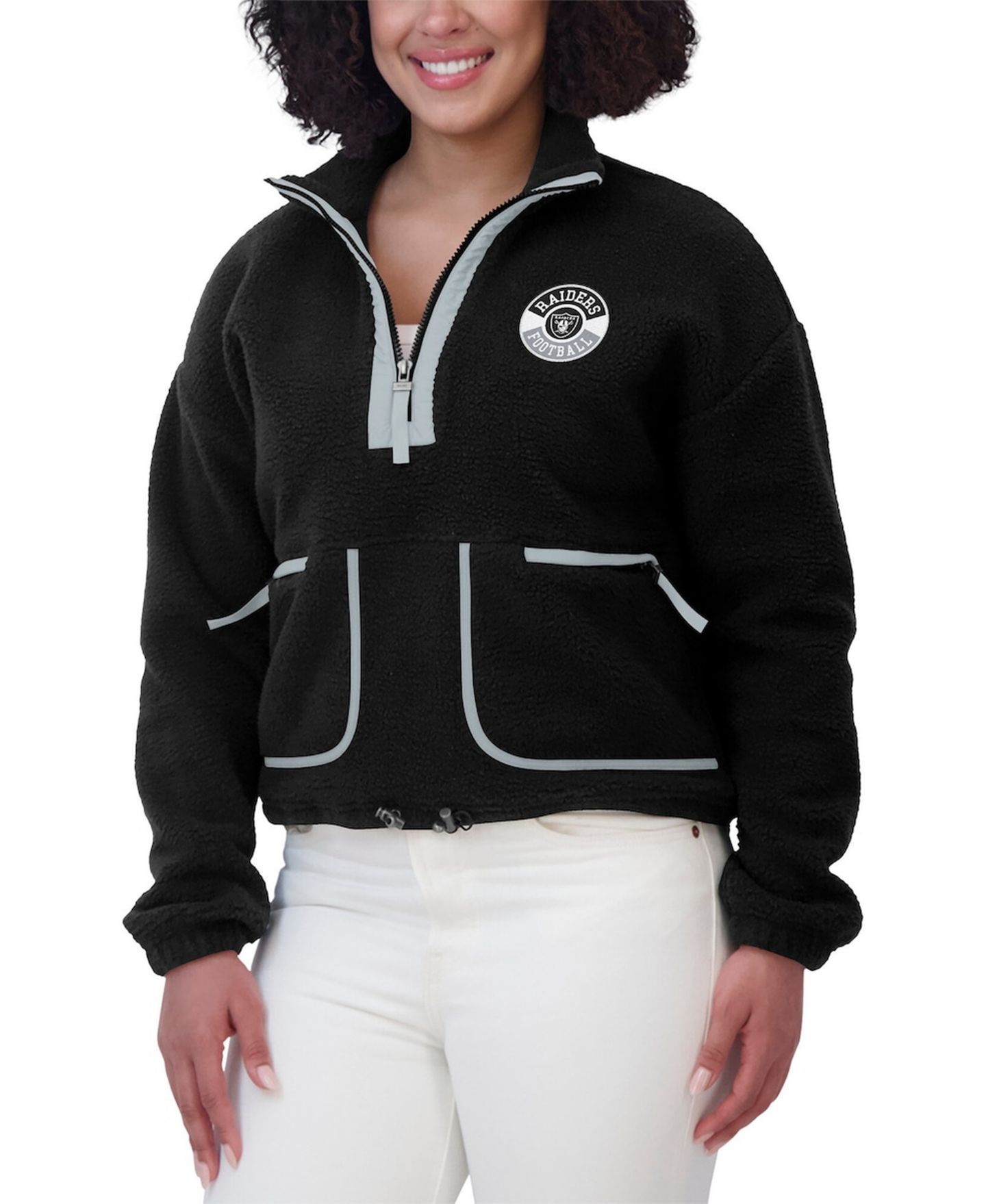 Женская куртка WEAR by Erin Andrews Black Las Vegas Raiders Polar Fleece Half-Zip — фото 4