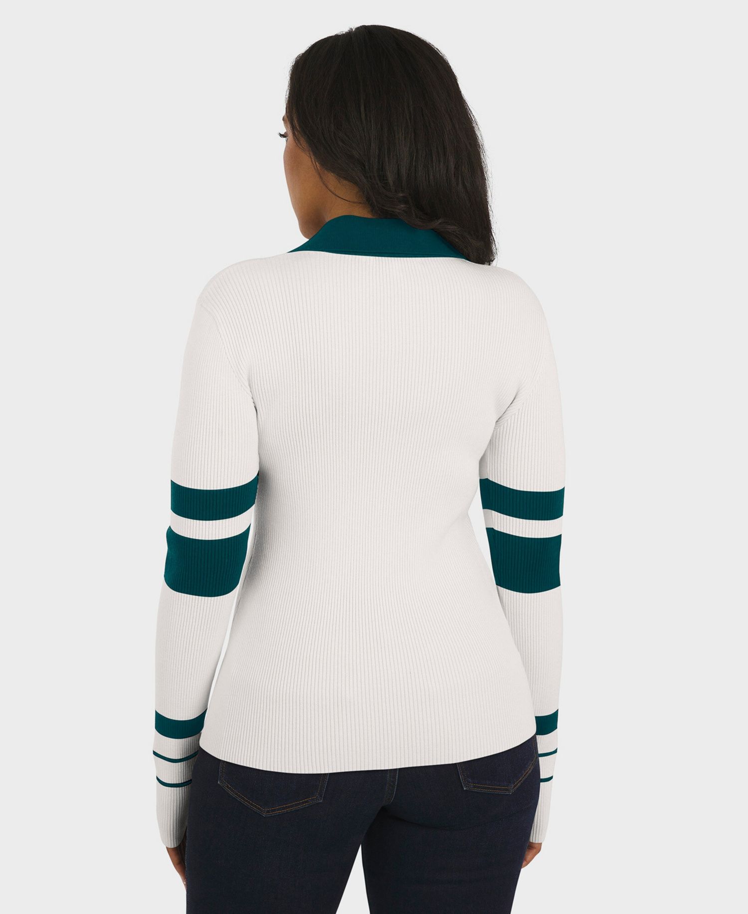 Women's White Philadelphia Eagles Ribbed Henley Polo Sweater