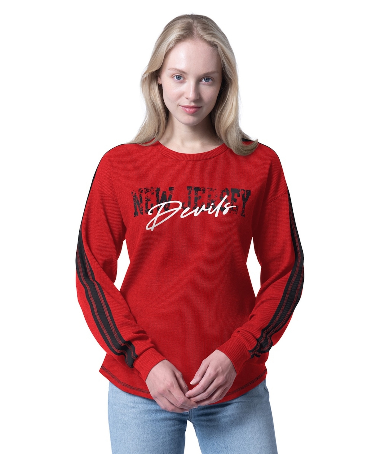 G-iii 4Her by Carl Banks Women's Red New Jersey Devils Advantage Thermal Long-Sleeve Tri-Blend T-Shirt
