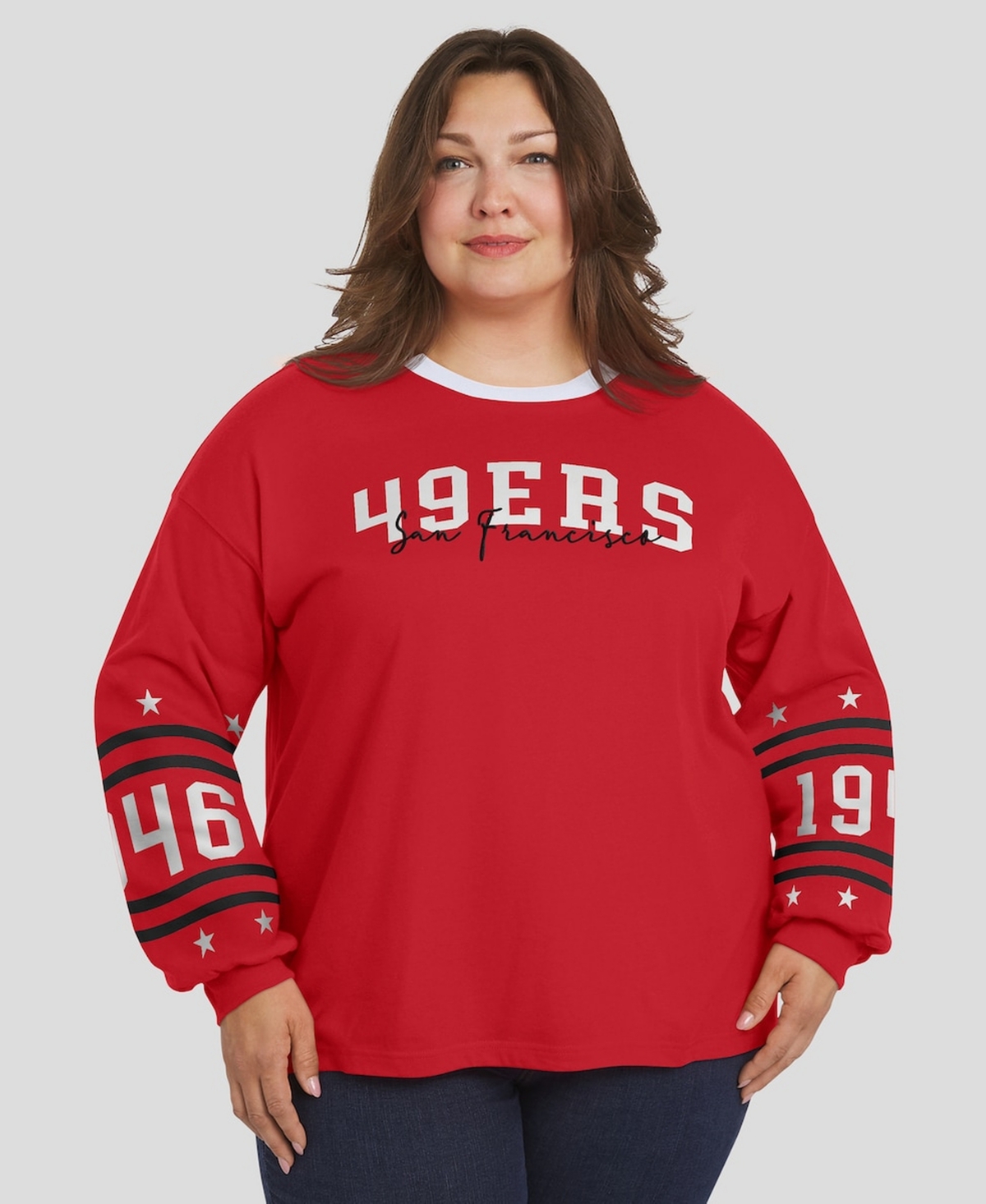 Wear by Erin Andrews Women's Scarlet San Francisco 49ers Plus Sport Long-Sleeve T-Shirt