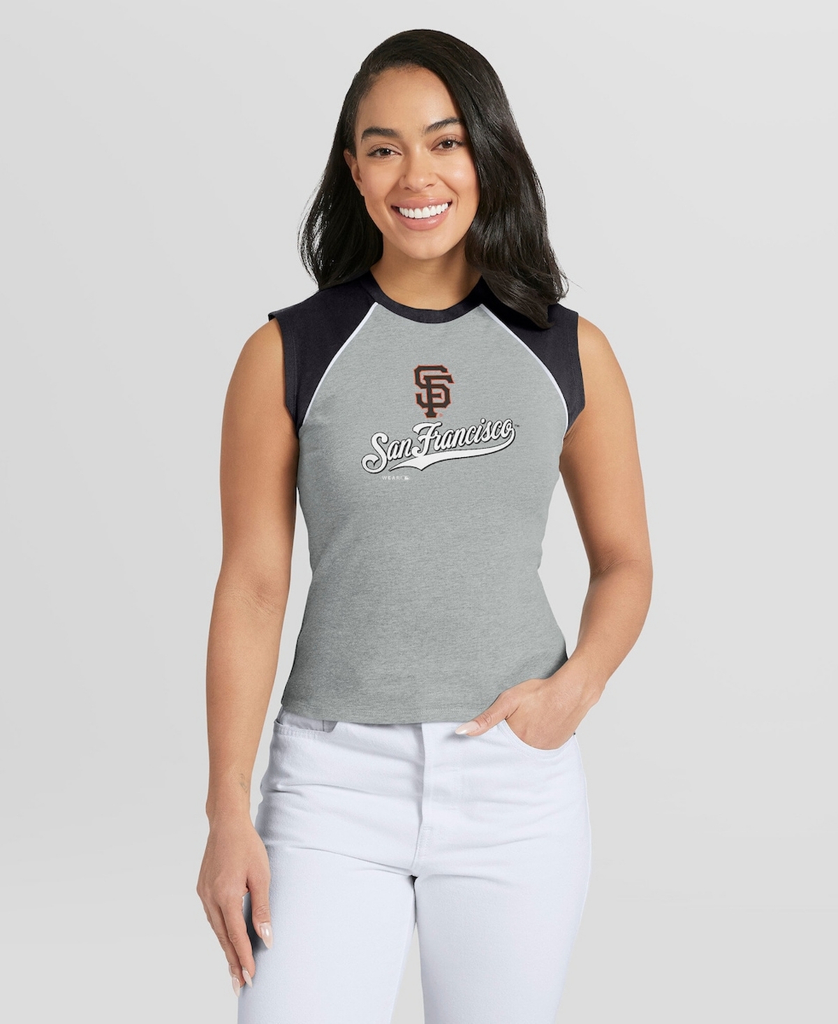 Wear by Erin Andrews Women's Heather Gray San Francisco Giants Cropped Raglan Tank Top