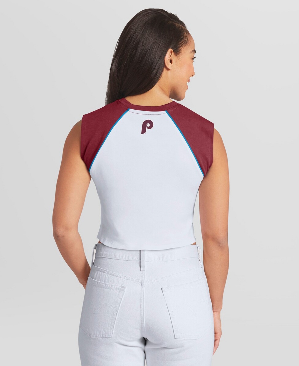 Wear by Erin Andrews Women's White Philadelphia Phillies Cooperstown Cropped Raglan Tank Top