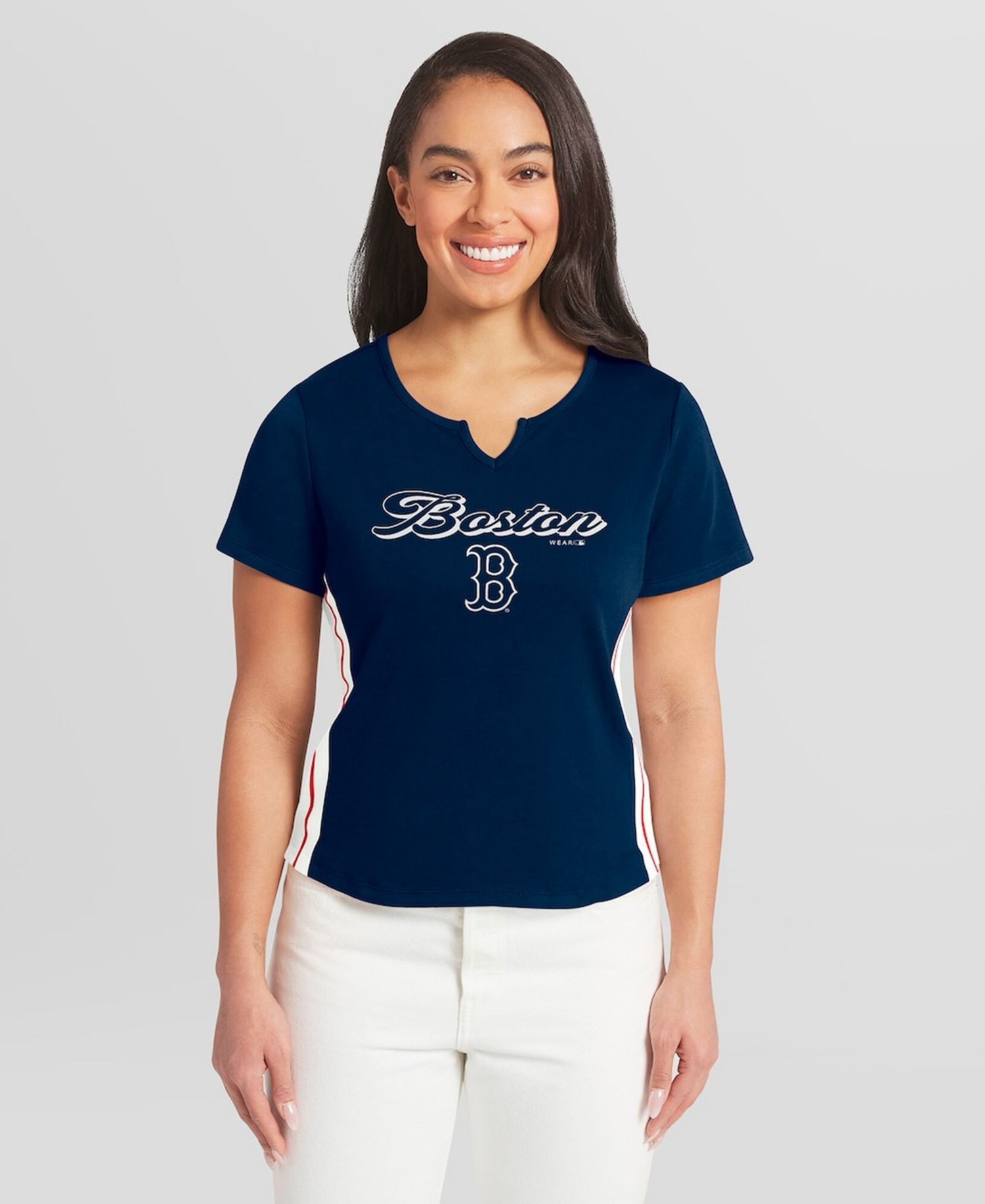Women's Navy Boston Red Sox Notch Neck Cropped T-Shirt
