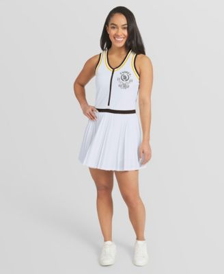 Women's White San Diego Padres Zip-Front Pleated Tri-Blend Scoop Neck Tank Dress