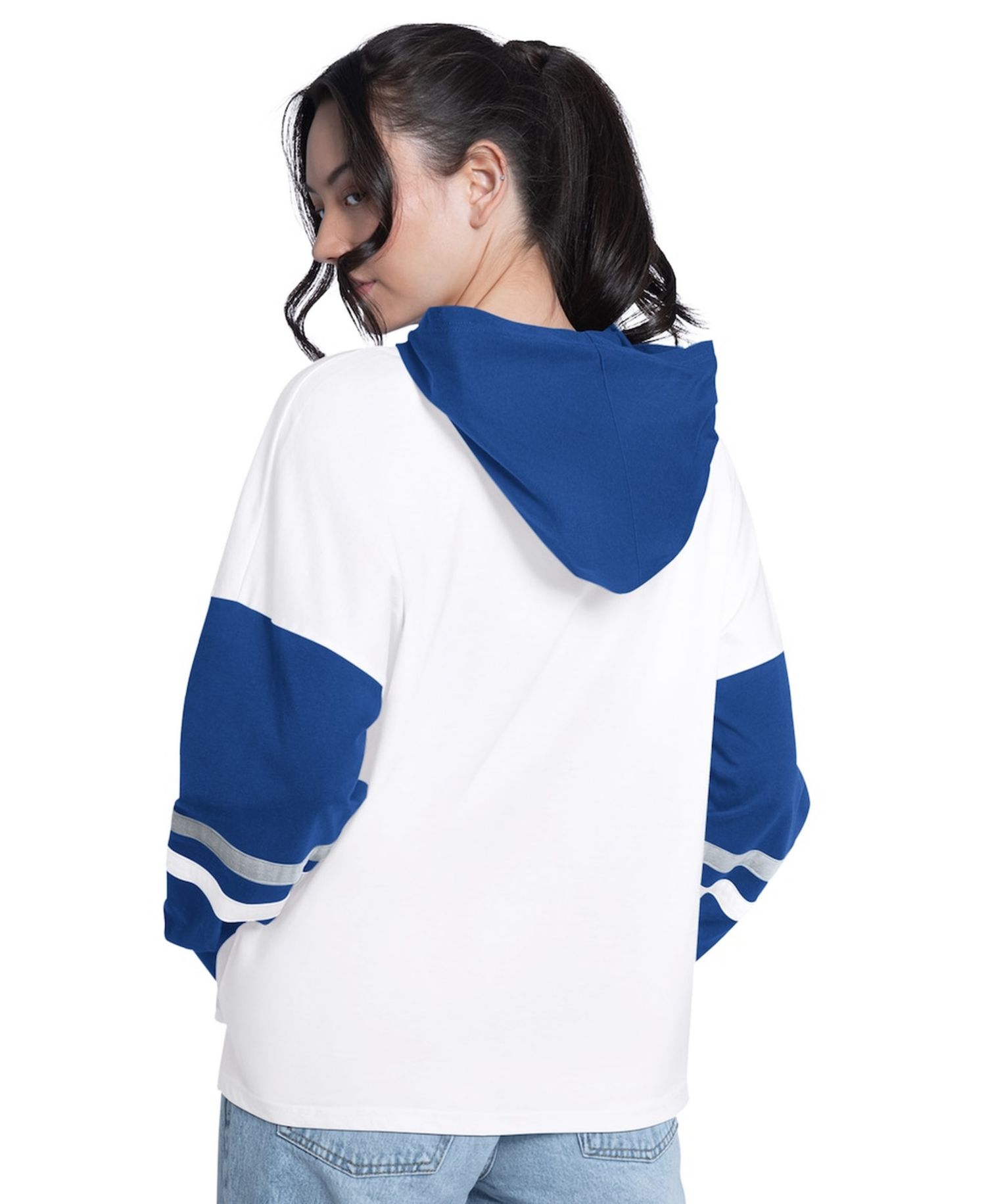 Women's White/Royal Los Angeles Dodgers Key Player Oversized Hooded Long Sleeve T-Shirt