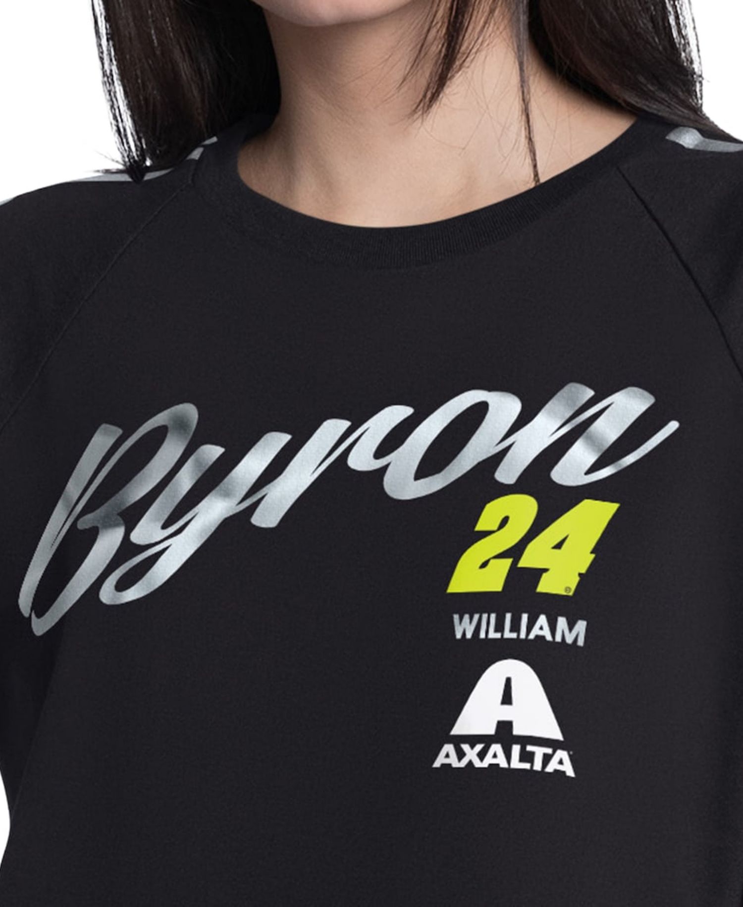 Women's Black William Byron Raglan Cropped Classic Play Silver Trim T-Shirt