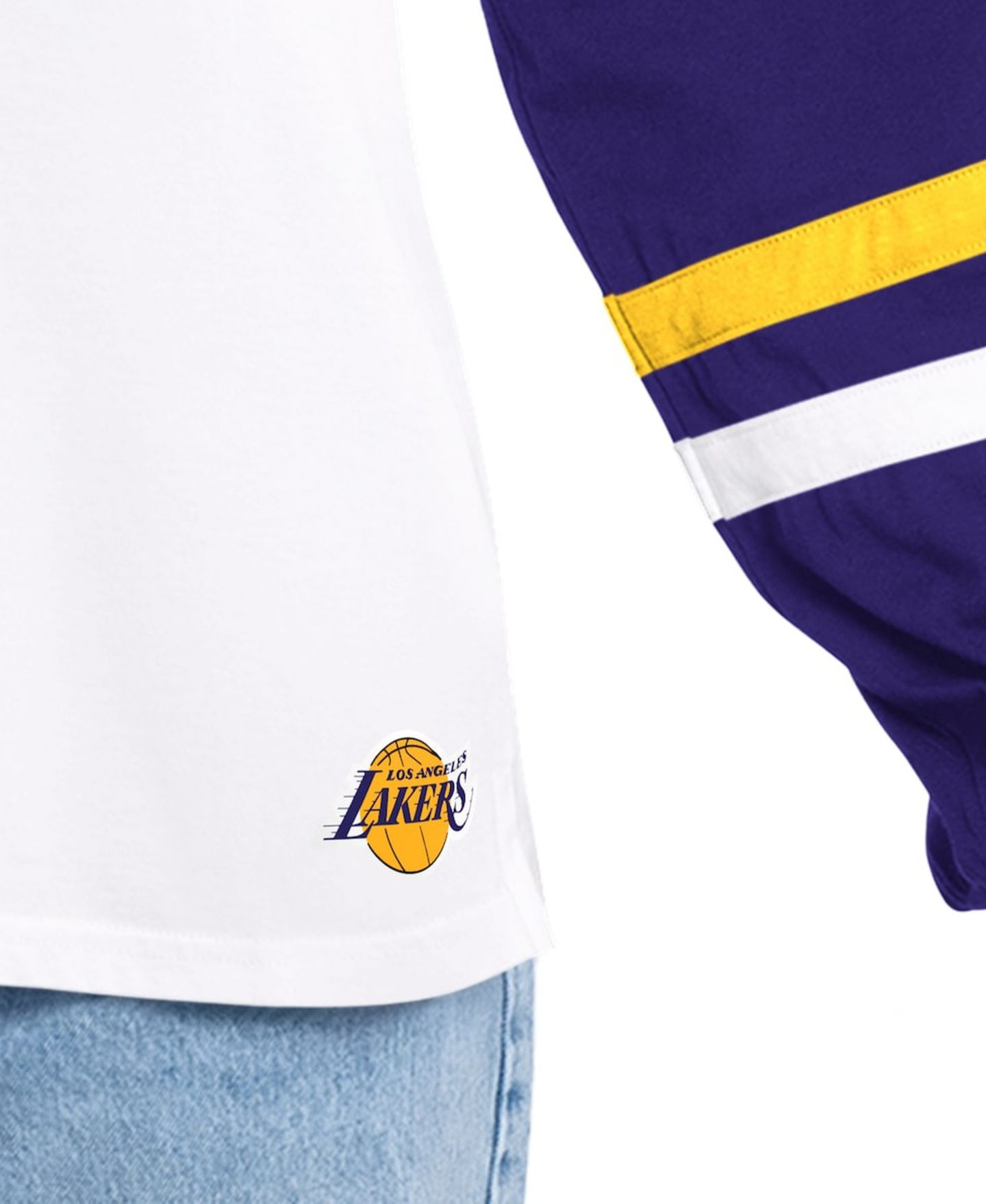 Женская футболка G-III 4Her by Carl Banks White/Purple Los Angeles Lakers Key Player Oversized Hooded Long Sleeve — фото 4