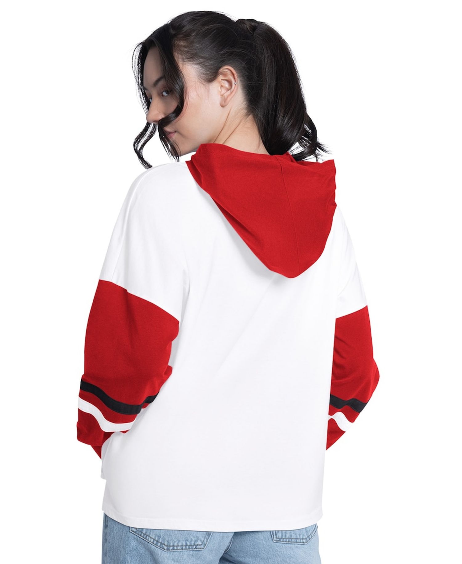 Women's White/Red Chicago Bulls Key Player Oversized Hooded Long Sleeve T-Shirt