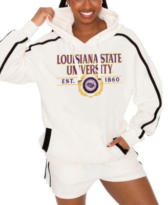 Women's Cream LSU Tigers Down, Set, Go Pullover Hoodie and Shorts Set
