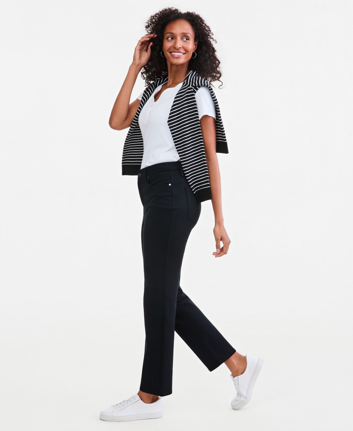 Женские брюки Style & Co Petite High-Rise Straight-Leg Ponte, цвет: Глубокий чёрный — фото 3