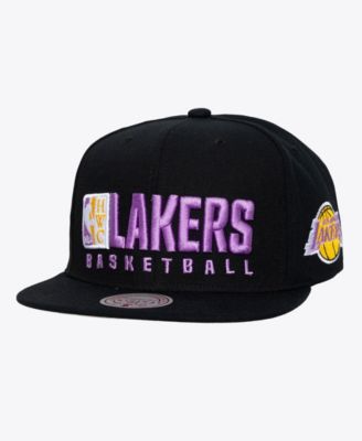 Men's Black Los Angeles Lakers Hardwood Classics Old School Stacked Text Snapback Hat