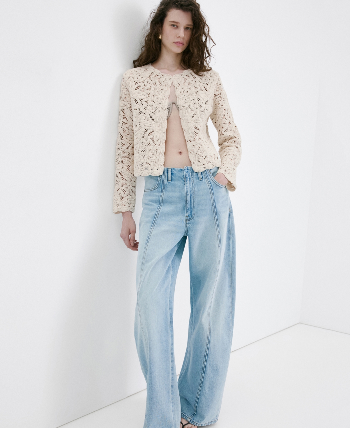 Mango Women's Lace Details Knitted Jacket