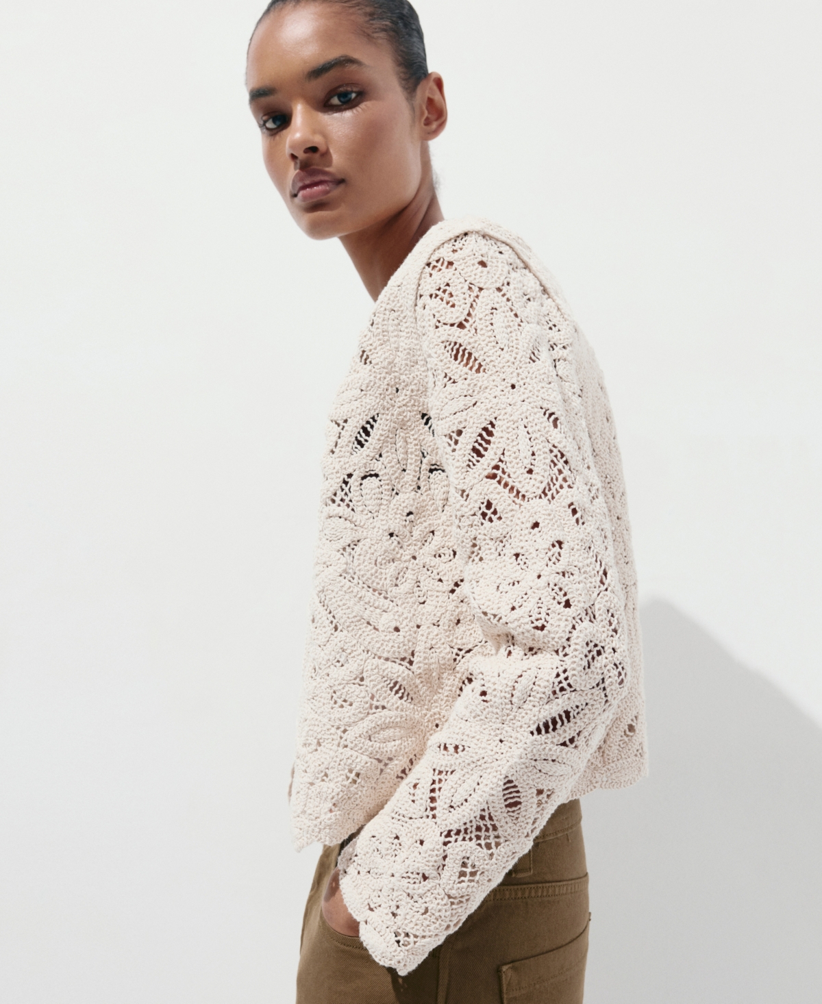 Mango Women's Lace Details Knitted Jacket