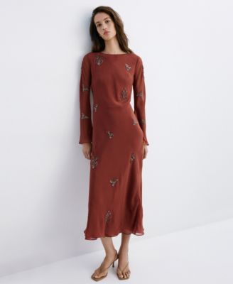 Women's Embroidered Crystal Bell-Sleeve Dress