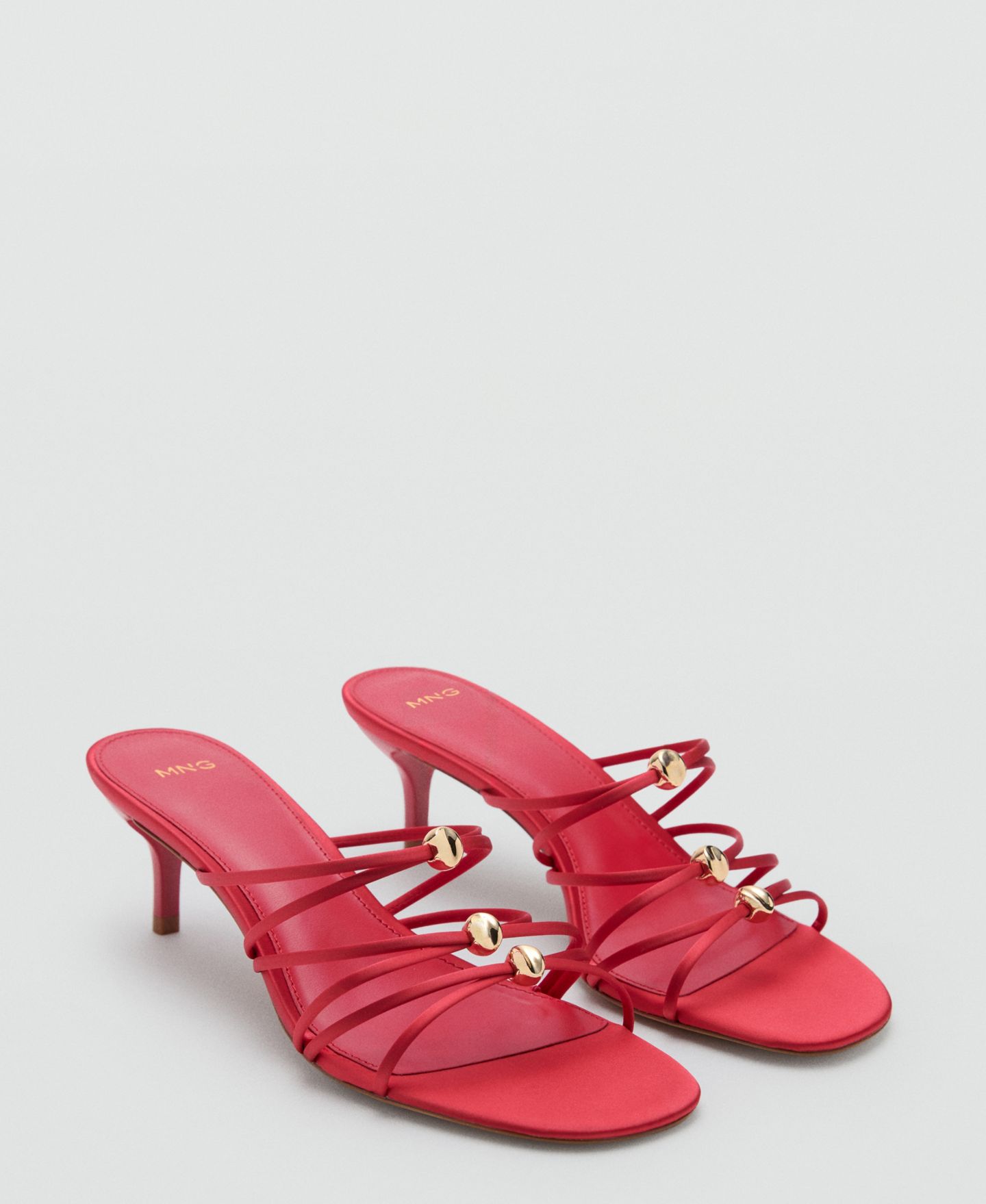 Женские сандалии MANGO Satin Straps Heeled, цвет: Красный — фото 2