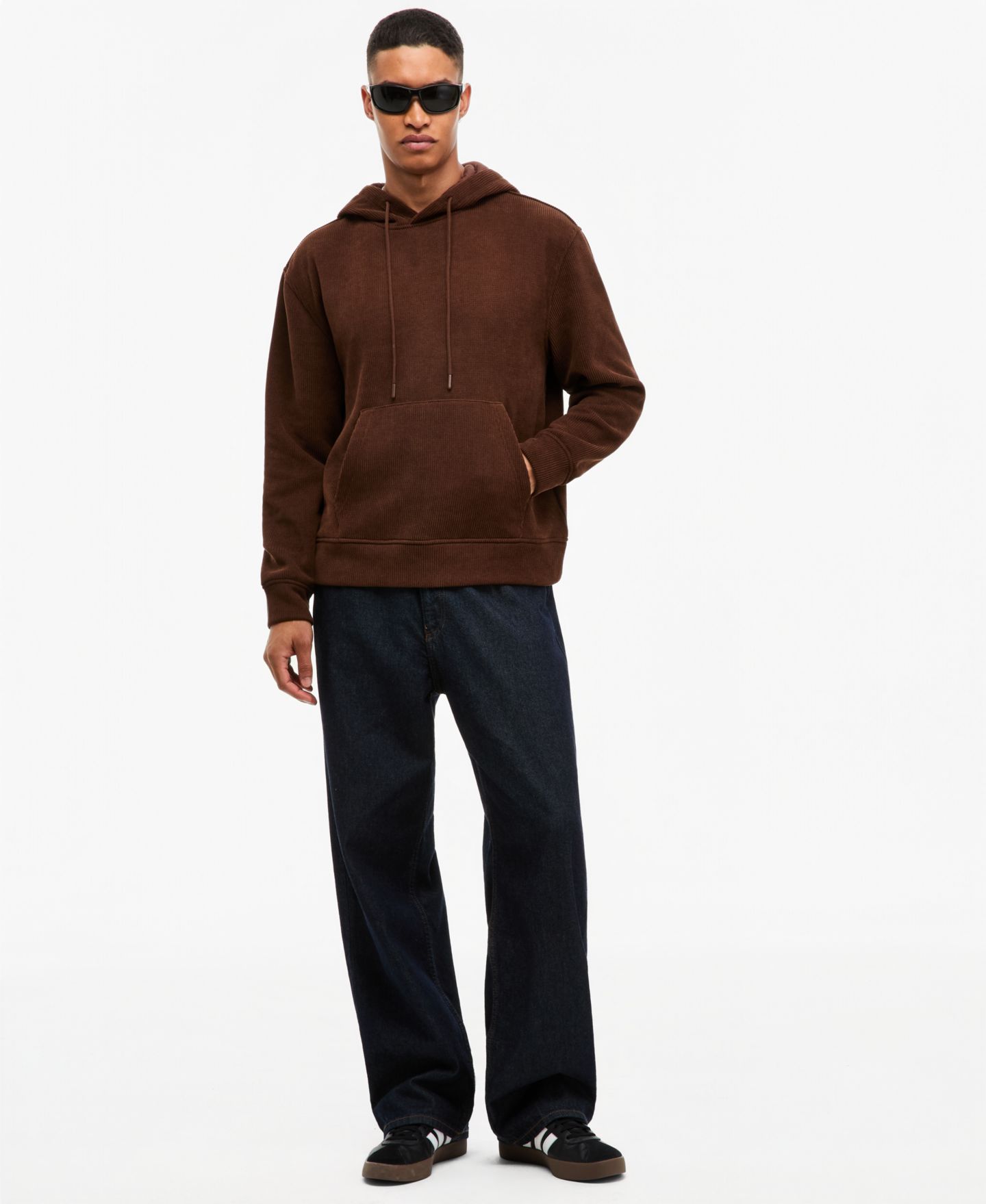Мужское худи Mode of One Long-Sleeve Relaxed-Fit Ribbed-Knit Hooded, цвет: Шоколадный — фото 3