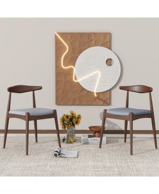 Mid-Century Modern Dining Chairs Set of 2 with Curved Backrest, Comfort Cushions and Solid Wood Frame for Kitchen, Dining Room