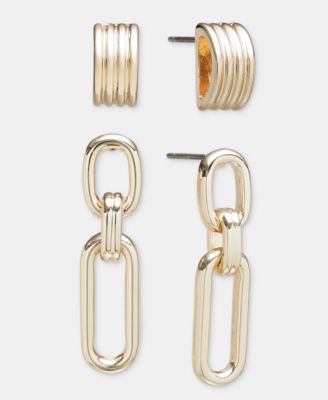Textured Stud & Link Drop Earrings, 2-Piece Set