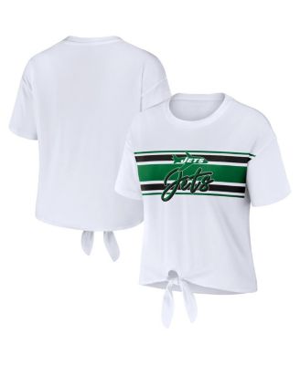 Women's White New York Jets Front Tie Retro T-Shirt
