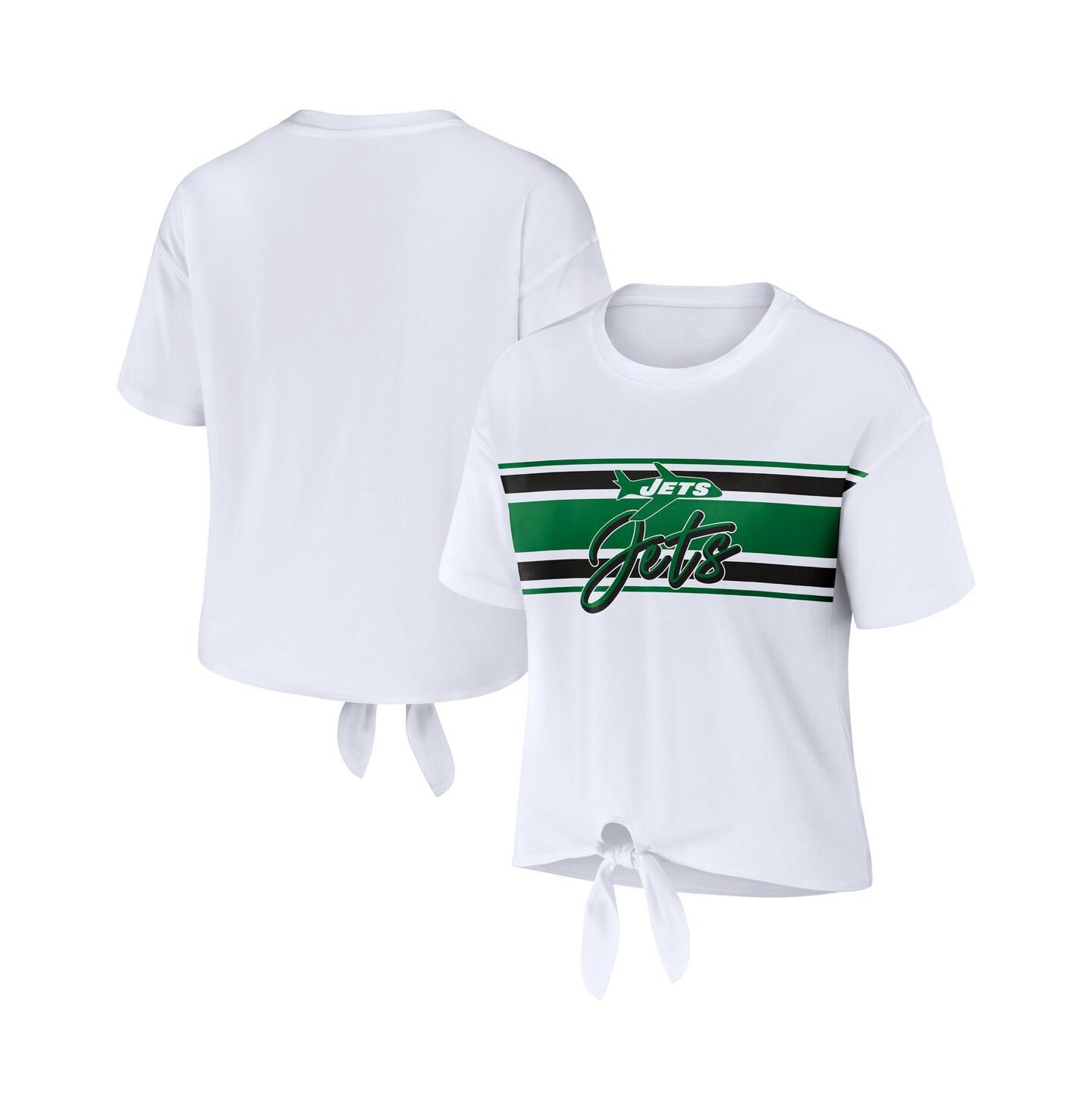 Женская футболка WEAR by Erin Andrews White New York Jets Front Tie Retro — фото 1