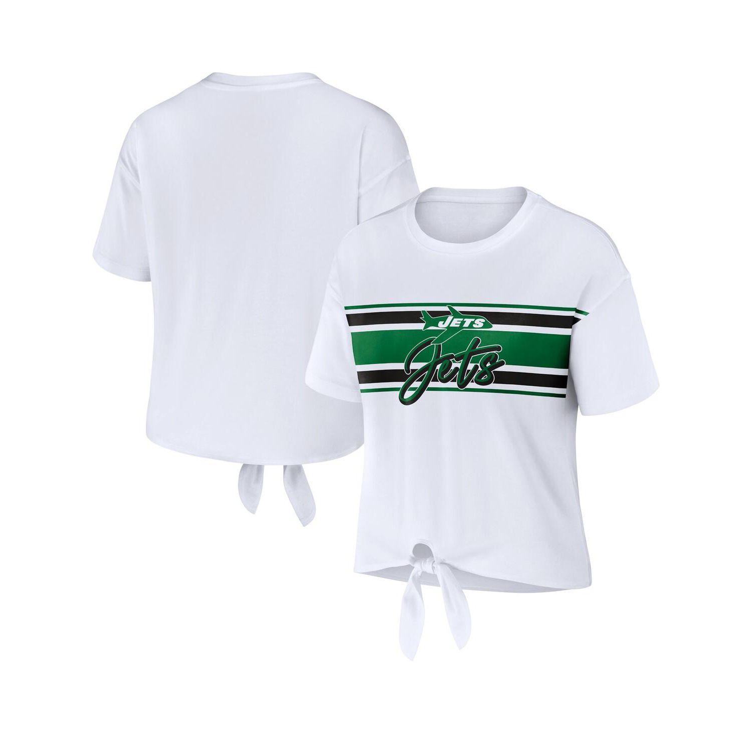 Women's White New York Jets Front Tie Retro T-Shirt