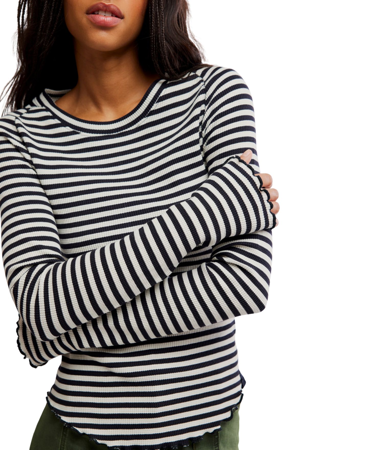 Женская футболка Free People We The Free Easy Does It Long-Sleeve Striped, цвет: Чёрный / Белый — фото 4