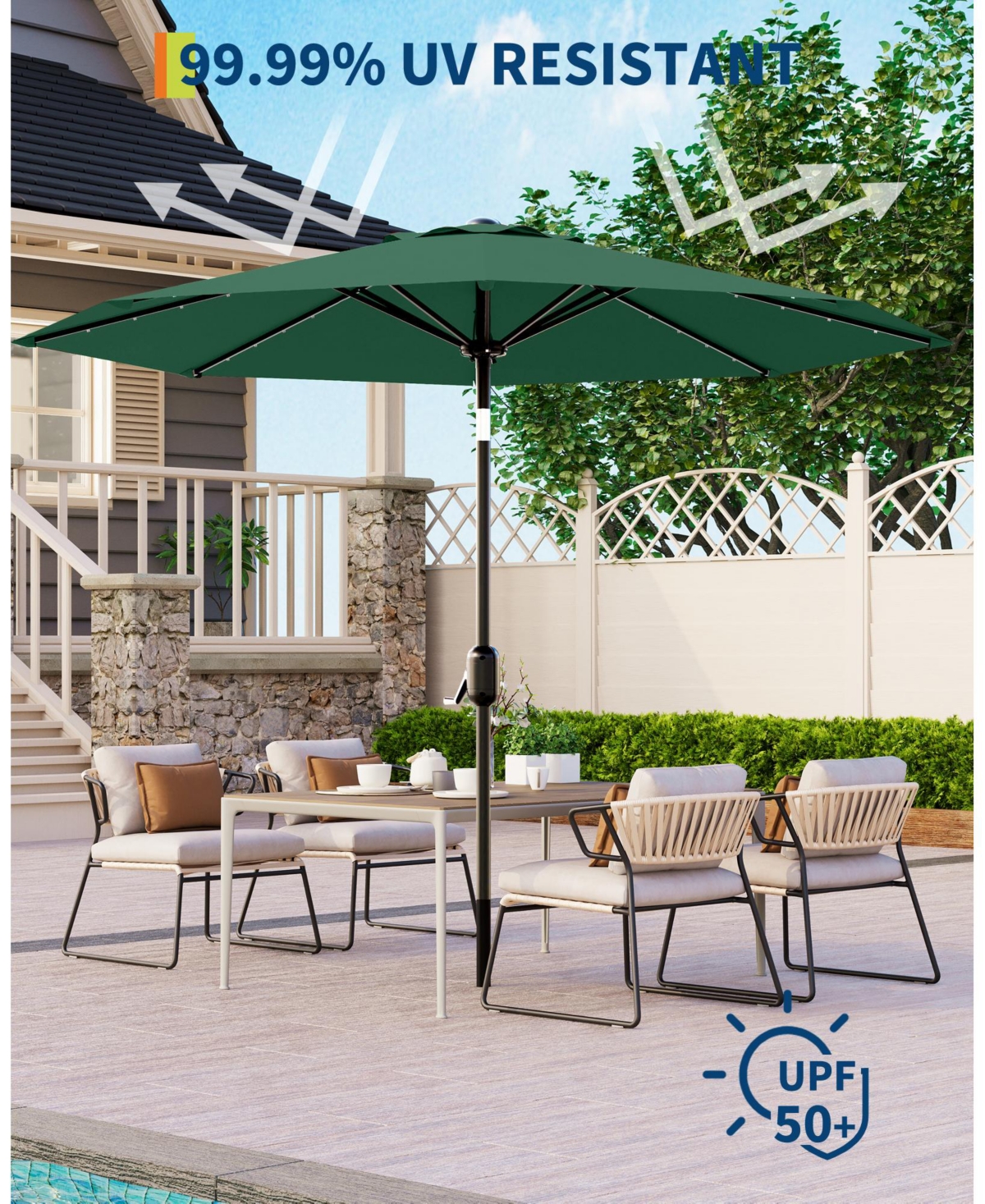 gaomon Outdoor Patio Umbrella, Table Umbrella with Solar Lights for Yard, Deck