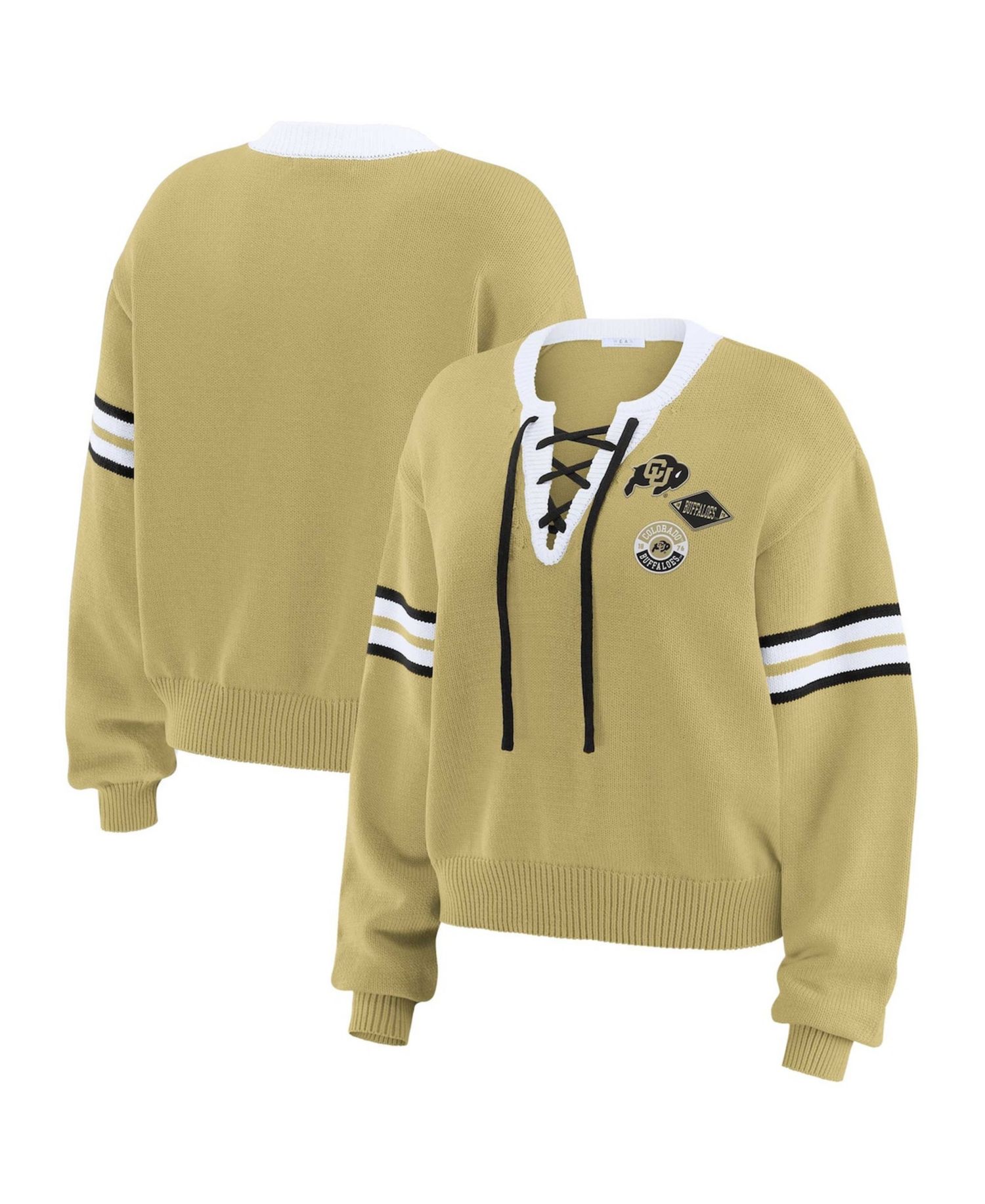 Women's Gold Colorado Buffaloes Lace-Up Pullover Sweater