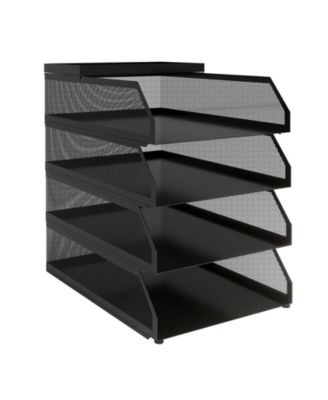 4-Tier Stackable Mesh Desk File Organizer, Black Metal Document Tray with Top Shelf, Office Paper Holder for Letters, Folders and Supplies
