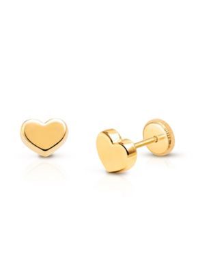 14K Gold Modern Heart Studs Screw Back Earrings
