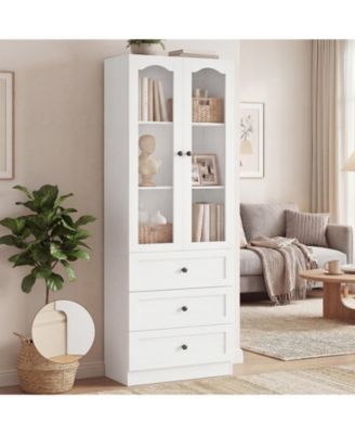 80" Tall Wooden Pantry Cabinet with Doors and Drawers, Freestanding Kitchen Storage