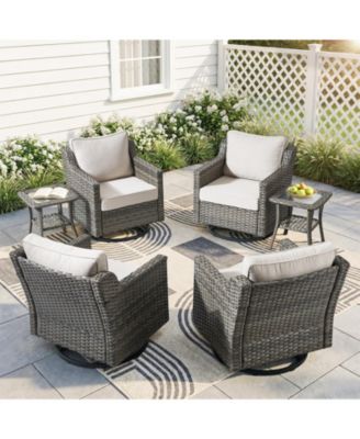 6 Piece Outdoor Wicker Patio Furniture Set,High Back Swivel Rocker Patio Chairs with 4" Thickened Cushions and Side Table