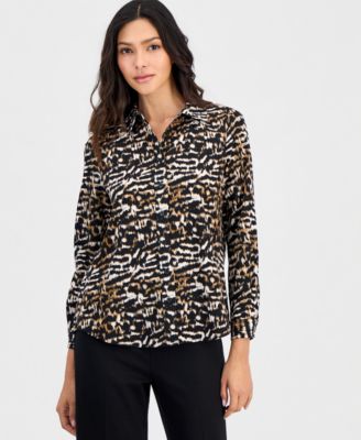 Petite Printed Button-Front Blouse