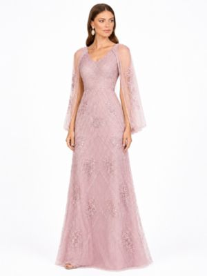 Women's Beaded Cape Sleeve Dress