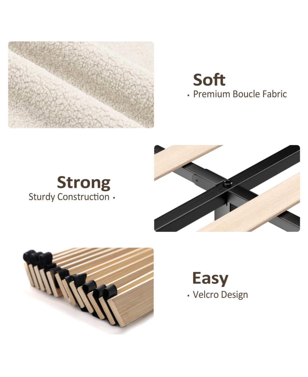 Rainsken Platform Bed Frame, with Height-Adjustable Headboard, Quiet Design, Upholstered Teddy fabric