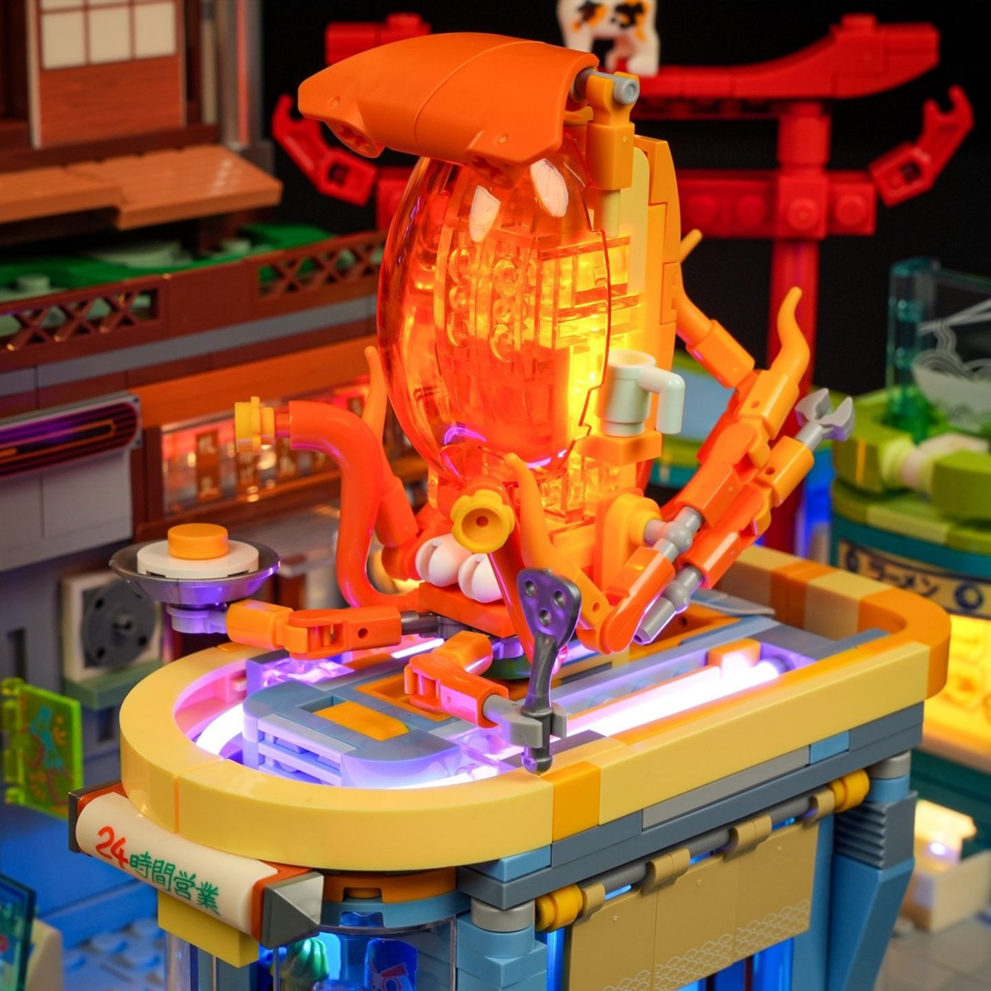 Детские конструкторы Lumibricks 1987 Pcs Cyberpunk Japanese Izakaya Neon City Building Bricks Future Pub LED Light Model Set — фото 4