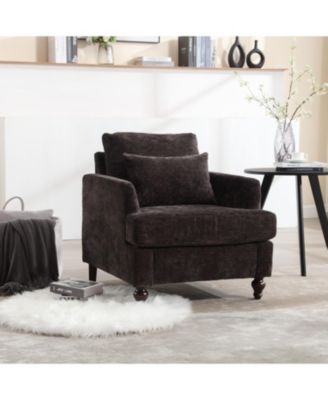 Modern Accent Chair with Studded, Upholstered Chenille Armchair, Solid Wood Frame, for Living Room, Apartment, Bedroom